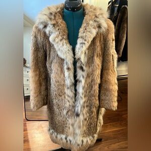 Vintage Real Lynx Fur Coat with Hood